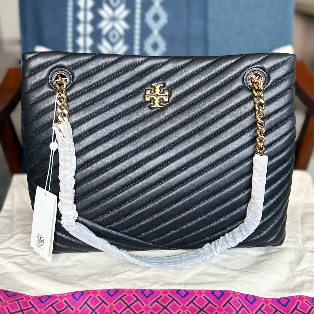 Tory Burch Black Kira Chevron Leather Tote